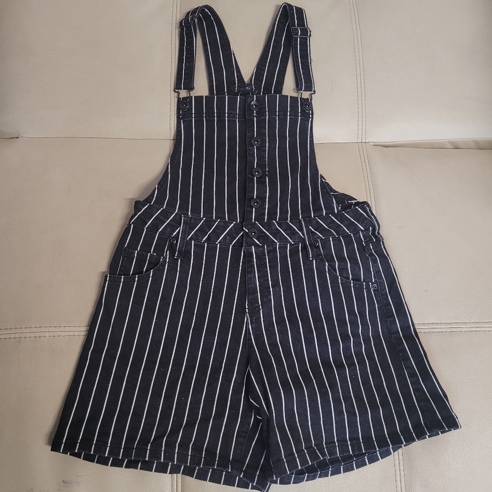 Black and white pinstripe Hottopic Shortalls